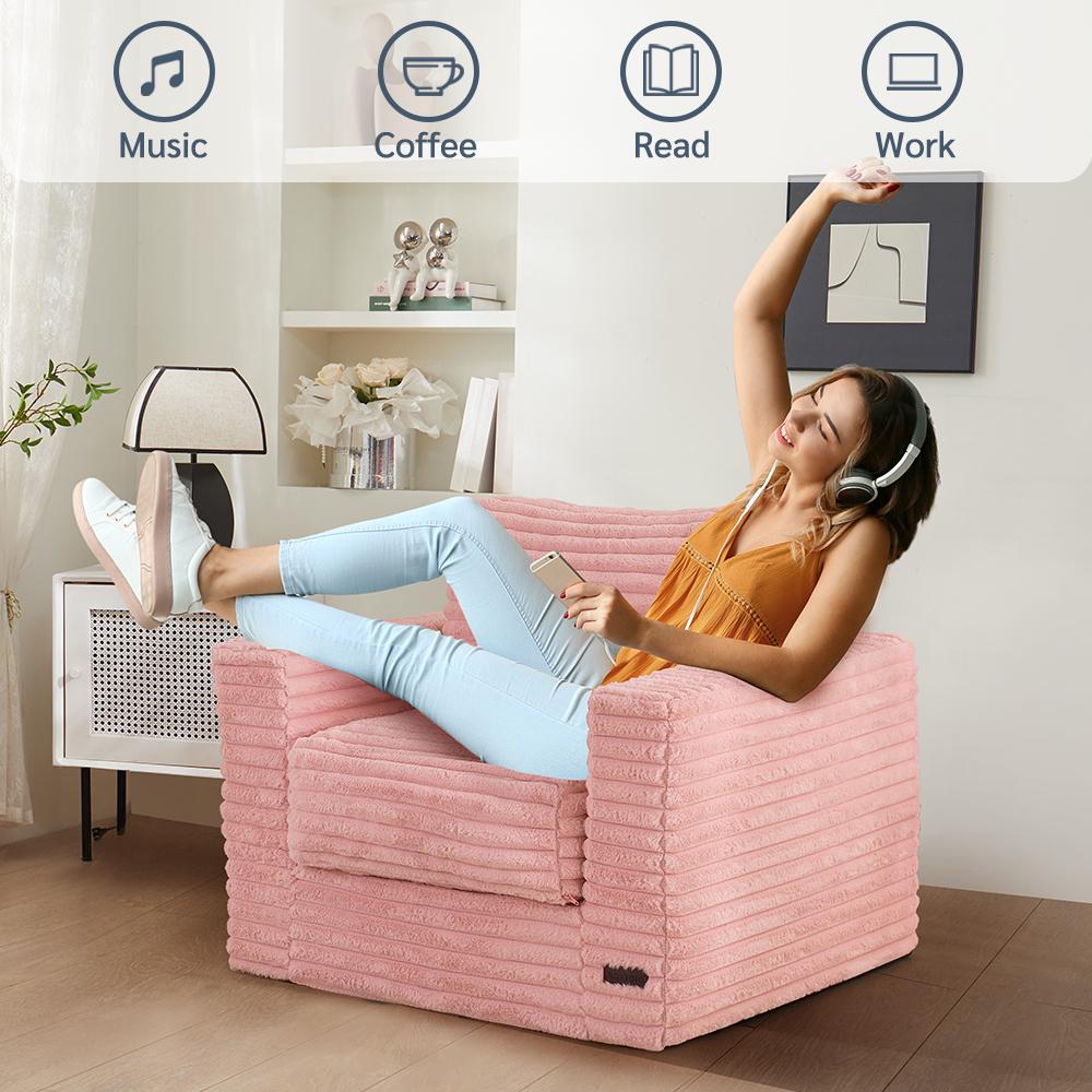 MAXYOYO Large Bean Bag Chair - Boneless Couch Convertible to Floor Sofa with Pillows & Armrests, Plush Sofa Couch for Bedroom & Living Room, Pink