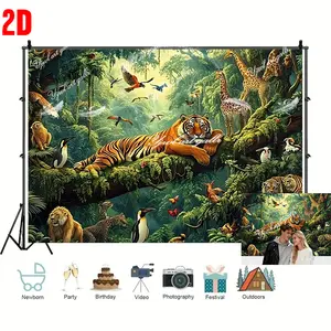 Jungle Tiger Backdrop Wildlife Safari Theme Tapestry Wall Hanging Photography Background for Birthday Celebration Party Decor Family Event Supplies