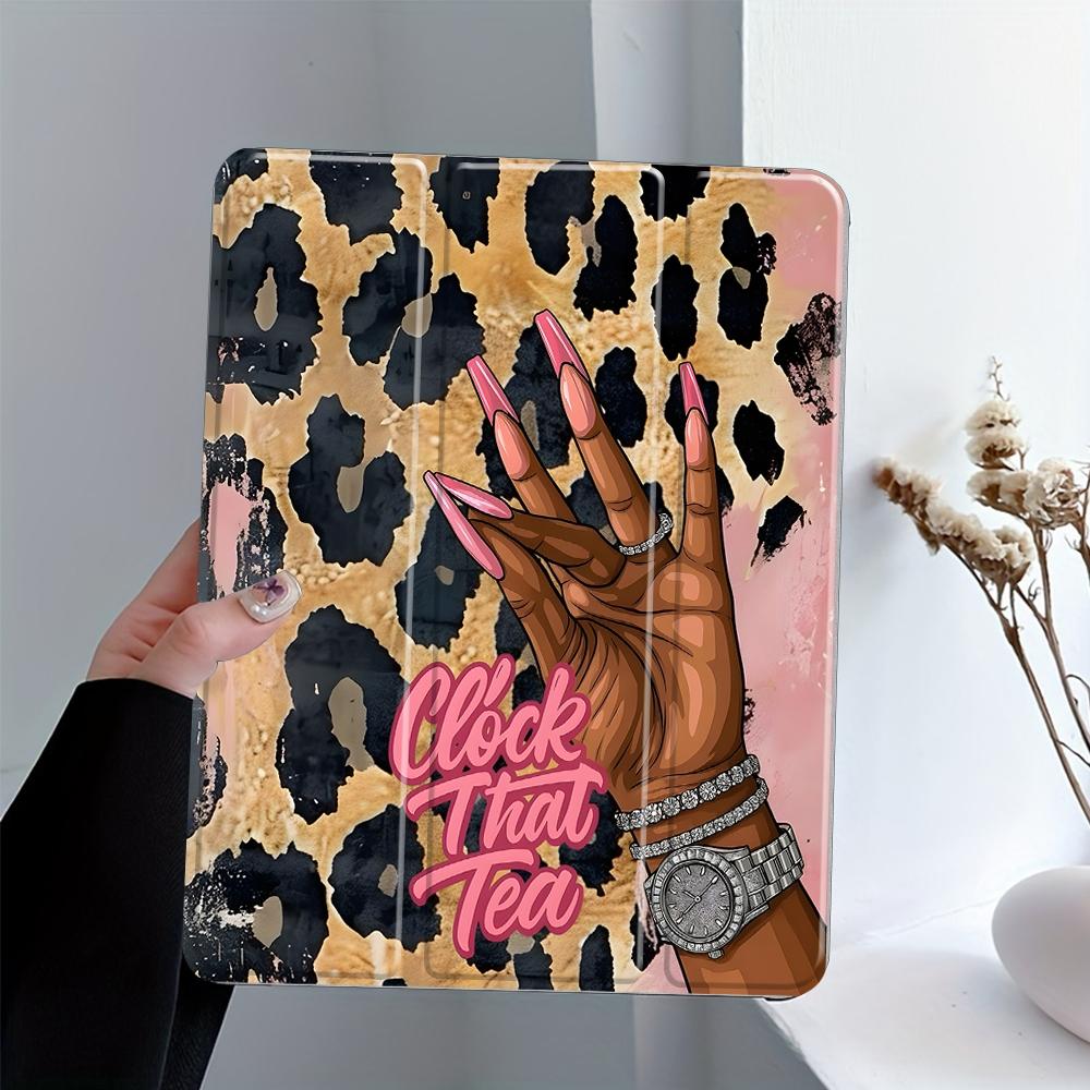 Fashion Leopard Print Design iPad Case,Fashion Transparent Acrylic Stand Cover, Pencil Holder & Charger Slot, Perfect Gift Shock-resistant Full Cover Protective Case Suitable for Offices Schools and Homes, Tablet Casing, Tablet Accessories