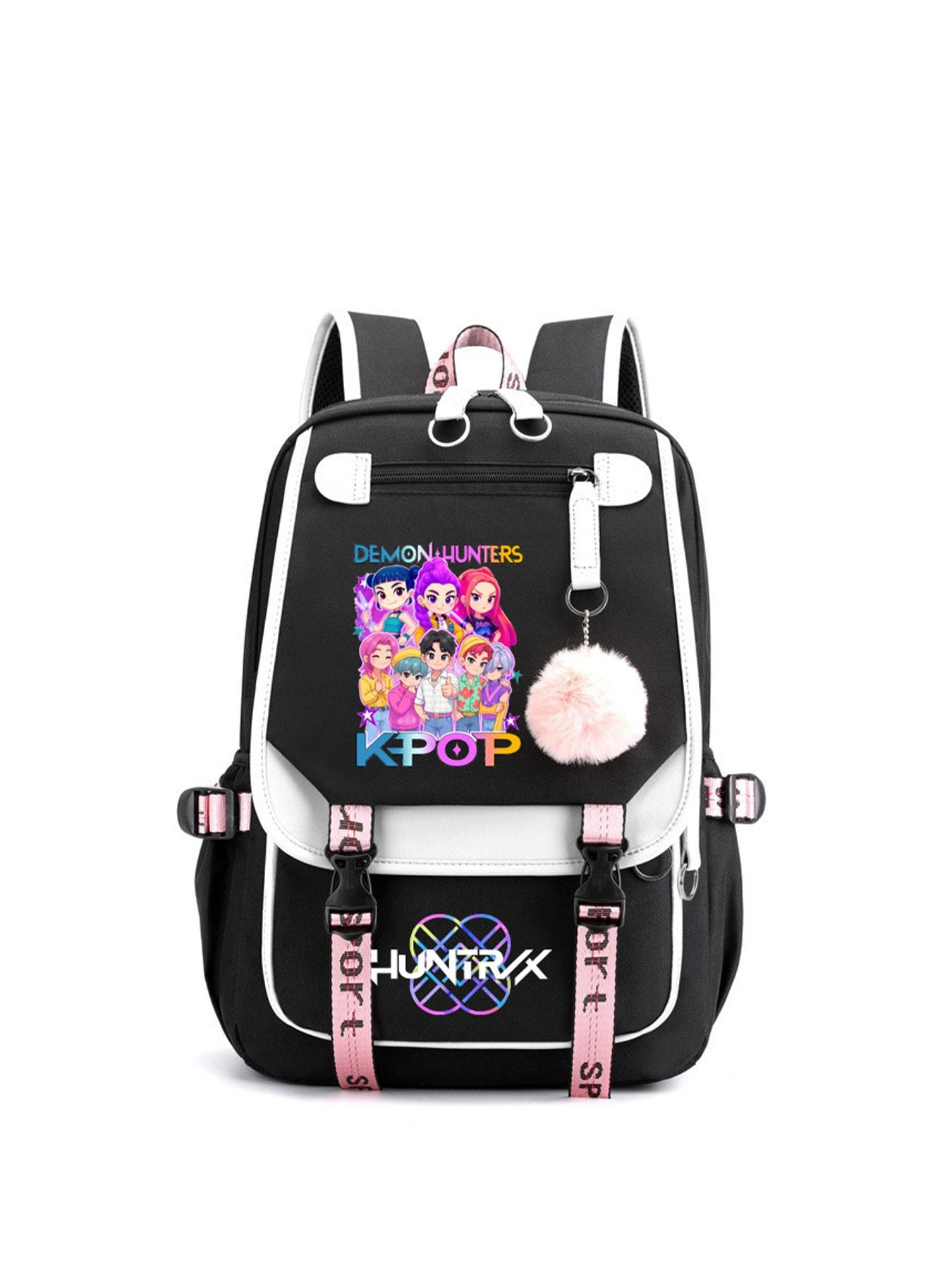 1pc  Women's backpack with color blocking and contrasting buckle, kpop girl group print, fashionable and versatile, casual and simple, suitable for students to go to school, campus, work, commuting, shopping, women's backpack, Trendy backpack