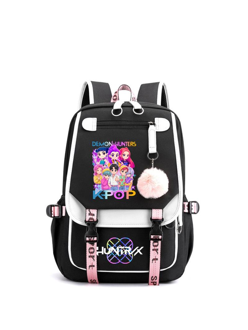 1pc  Women's backpack with color blocking and contrasting buckle, kpop girl group print, fashionable and versatile, casual and simple, suitable for students to go to school, campus, work, commuting, shopping, women's backpack, Trendy backpack