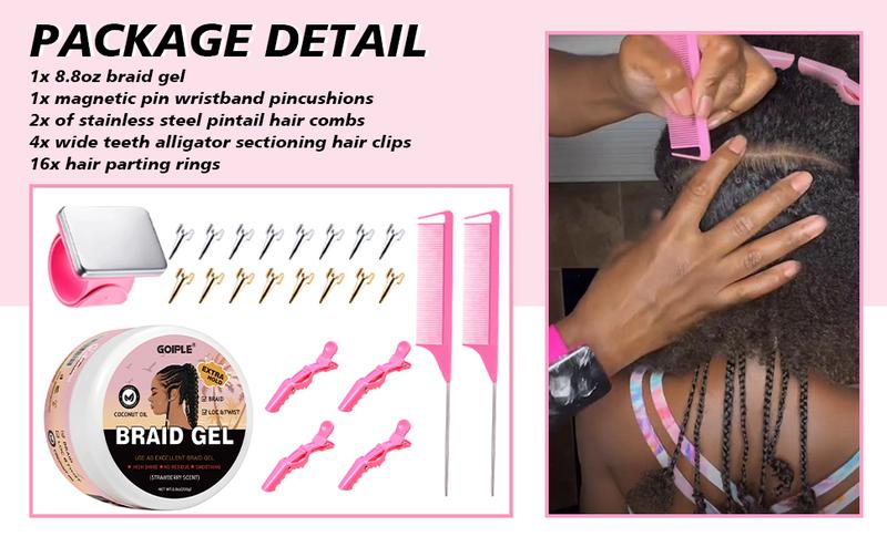 Braiding Tools Kit for Professional Hair Braiding Parting Comb Finger Comb Wristband Clips Braid Gel for Neat Stitch Braids  Haircare Heatless
