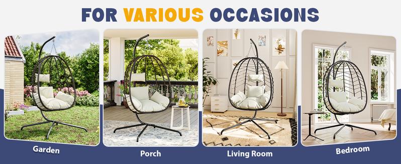 Valentine's Gift for Her  WTFGO Indoor and Outdoor Universal Hanging Basket Chair with Stand(82*35.5*), Hand-Woven PE Rattan Swing Chair with  FallFreshness Cushion, Adjustable Chain Length, Suitable for Bedroom, Balcony, Garden