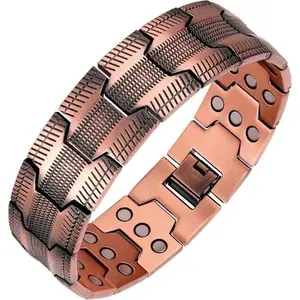 Men's 3-Tier Copper Bracelet with Triple Strong Magnets, Masculine Design Pure Copper Magnetic Therapy Bracelet, Adjustable Size