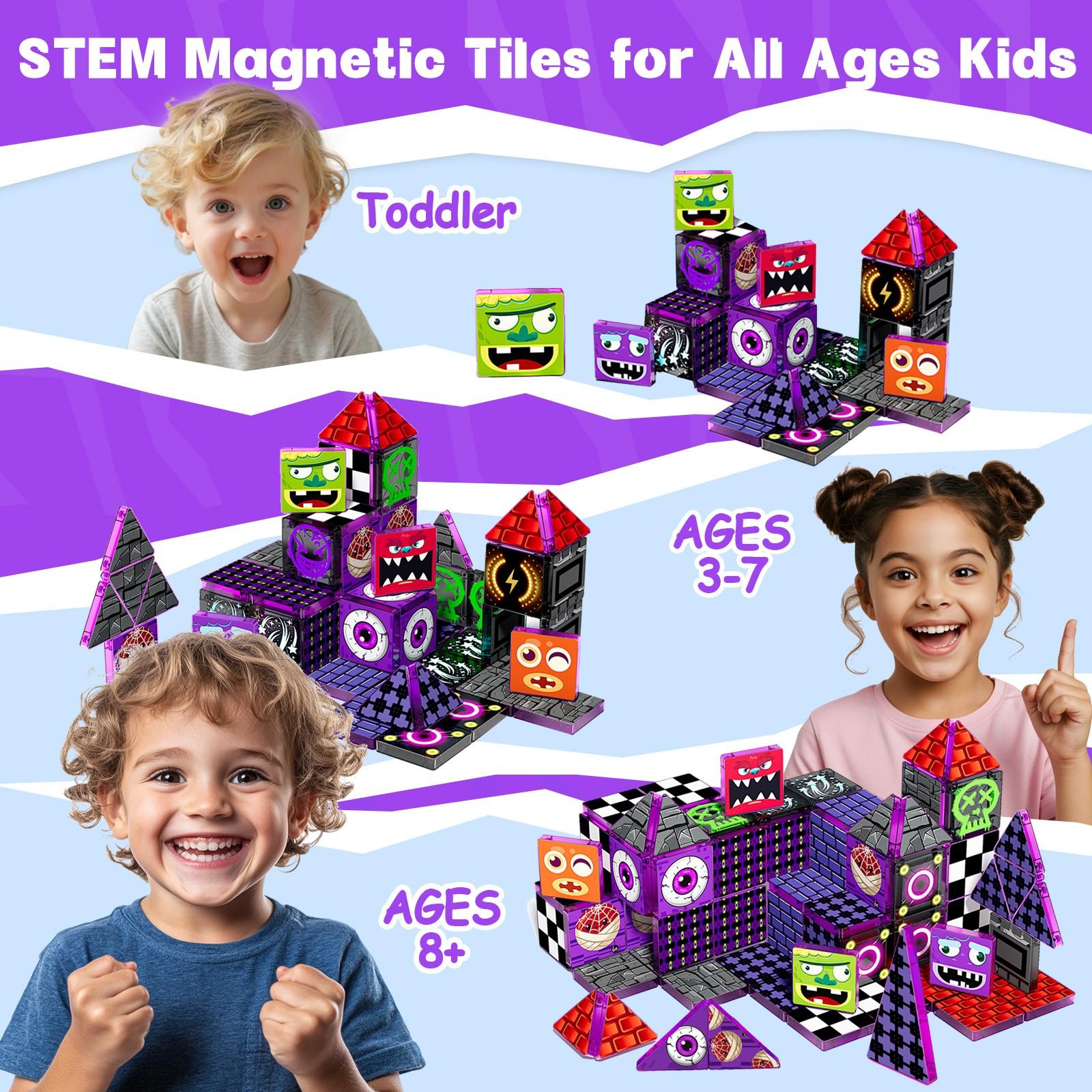 【New Sticker Set】60PCS,1.48inch Creative Sticker Magnetic Tiles,Big Eye Monster Series，Magnet Building Blocks Cubes Construction Stacking Educational Assembly Toy Preschool STEM Play Creative Playboard for Toddler Kids Ages 3+,Kids Toys best gift
