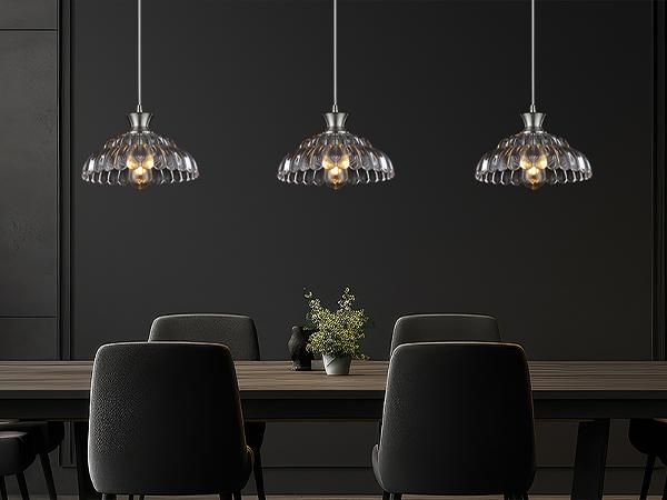 Modern Glass Pendant Lights Kitchen Island, 11.8" Glass Light Fixtures Brushed Chrome Flower Vintage Lighting Glass Ceiling Chandelier for Dining Living Room Restaurant Bedroom Foyer Entryway