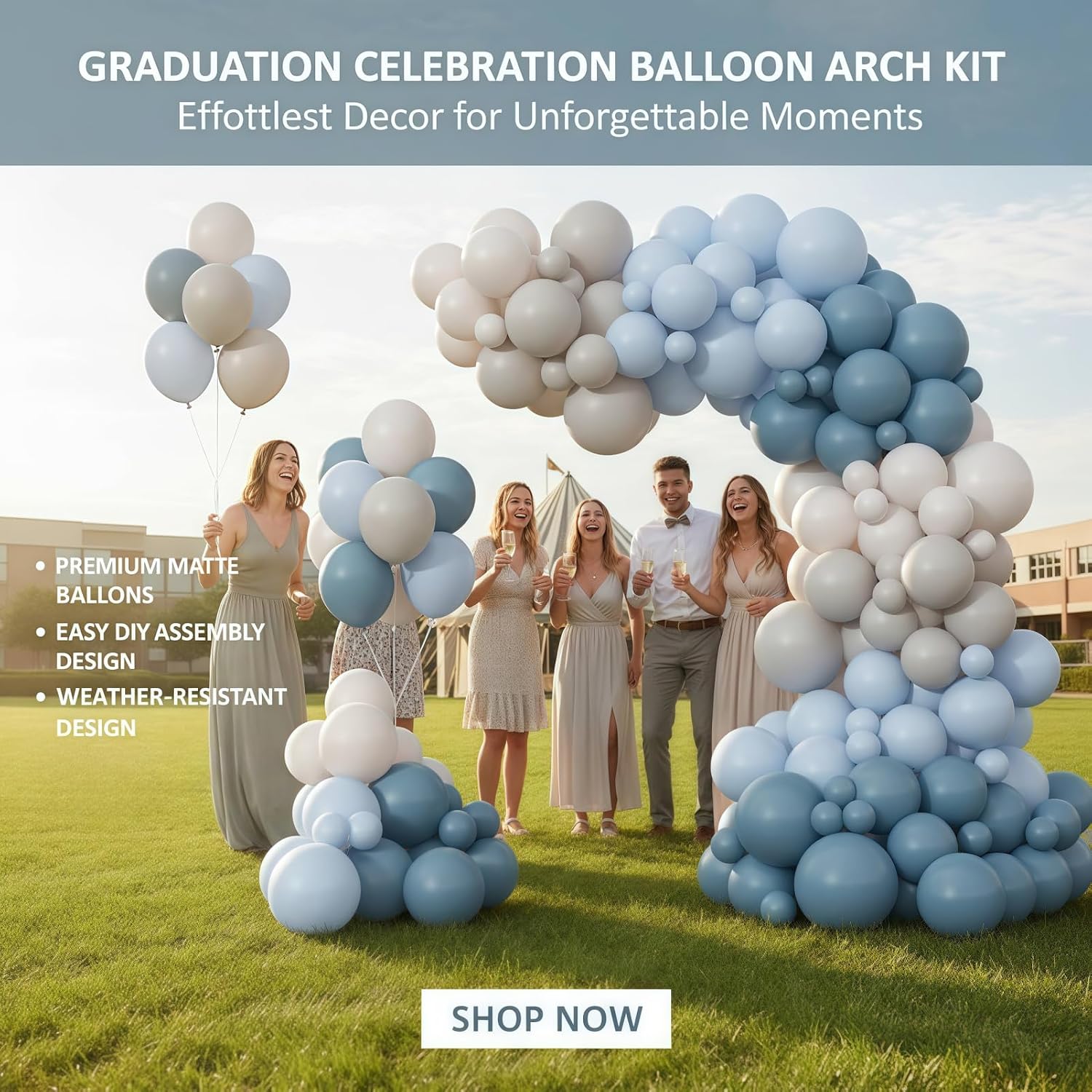 168 -  Balloon Arch Kit, Blue & Neutral Balloons Set, Includes Balloon Arch Stand Tools for  Shower Decorations & Party Backdrops (Multi - Size)