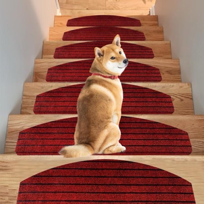 [Stair Treads] 6/15pcs Half-Round Stair Treads, Non-Slip Stair Carpets, Step Protection Rugs, Dective Trimmed Stair Mats, Indoor Room Supplies and Bedside Accessories, Suitable for Indoor, Outdoor Stairs and Various Scenarios