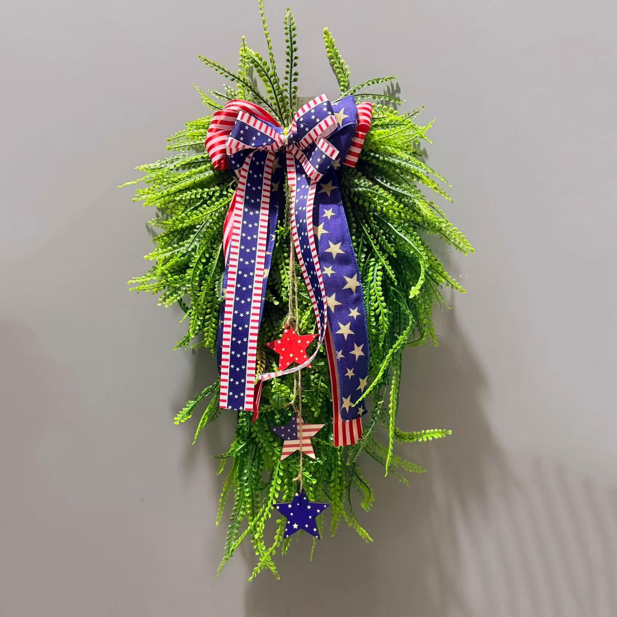 Patriotic Hanging Wreath, Front Door Decoration, Summer Wreath, July 4th Independence Day Decor, American Blue Flag Theme, Doorframe Ornament