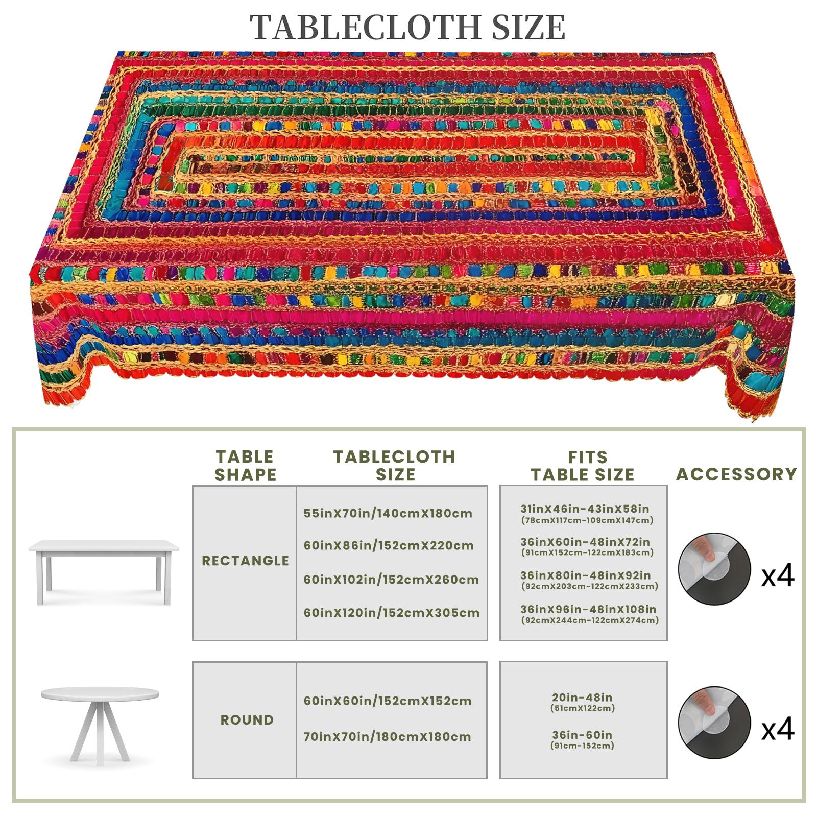 PLUMLIK Bohemian Tablecloth, Colorful Exotic Boho Round Rectangle Tablecloth, Retro Geometric Tablecloth Decoration for Outdoor Indoor, Kitchen, Farmhouse Courtyard, Thanksgiving Day, Festive Holiday Decor, Christmas Decor, Home Accessories