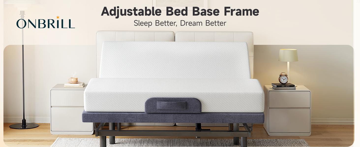 ONBRILL Twin/Queen Adjustable Bed Frame with Wireless Remote, Electric Bed Base w/3 Massage Modes, Zero Gravity Bed, Head and Foot Incline, 3 Mins Fast Assembly, 2 USB Ports, Memory Pre-Sets, Anti-Snore