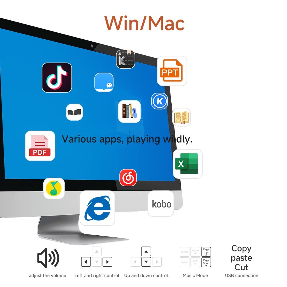 3-in-1 Bluetooth Remote Control for Reading, Gaming, Office, Wireless Game Controllers, Compatible with E-Readers, Phones, Tablets, Computers, Page Turning, Video Switching, Volume Control, Hot Swappable Shaft, Bluetooth 5.4, 30min Auto Sleep