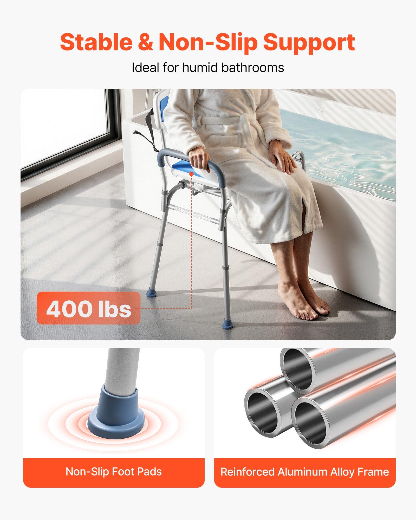 VEVOR Aluminum Sliding Shower Chair with Shower Holder, 400 lbs Tub Transfer Bench, 360° Swivel Seat, Padded Seat, Armrest Handles, Backrest, Height-Adjustable, 40.7x21.3x40.2in, Easy-Clean for Disabled Adults, Simple Installation VEVOR Aluminum Sliding Shower Chair with Shower Holder, 400 lbs Tub Transfer Bench, 360° Swivel Seat, Padded Seat, Armrest Handles, Backrest, Height-Adjustable, 40.7x21.3x40.2in, Easy-Clean for Disabled Adults, Simple Installation