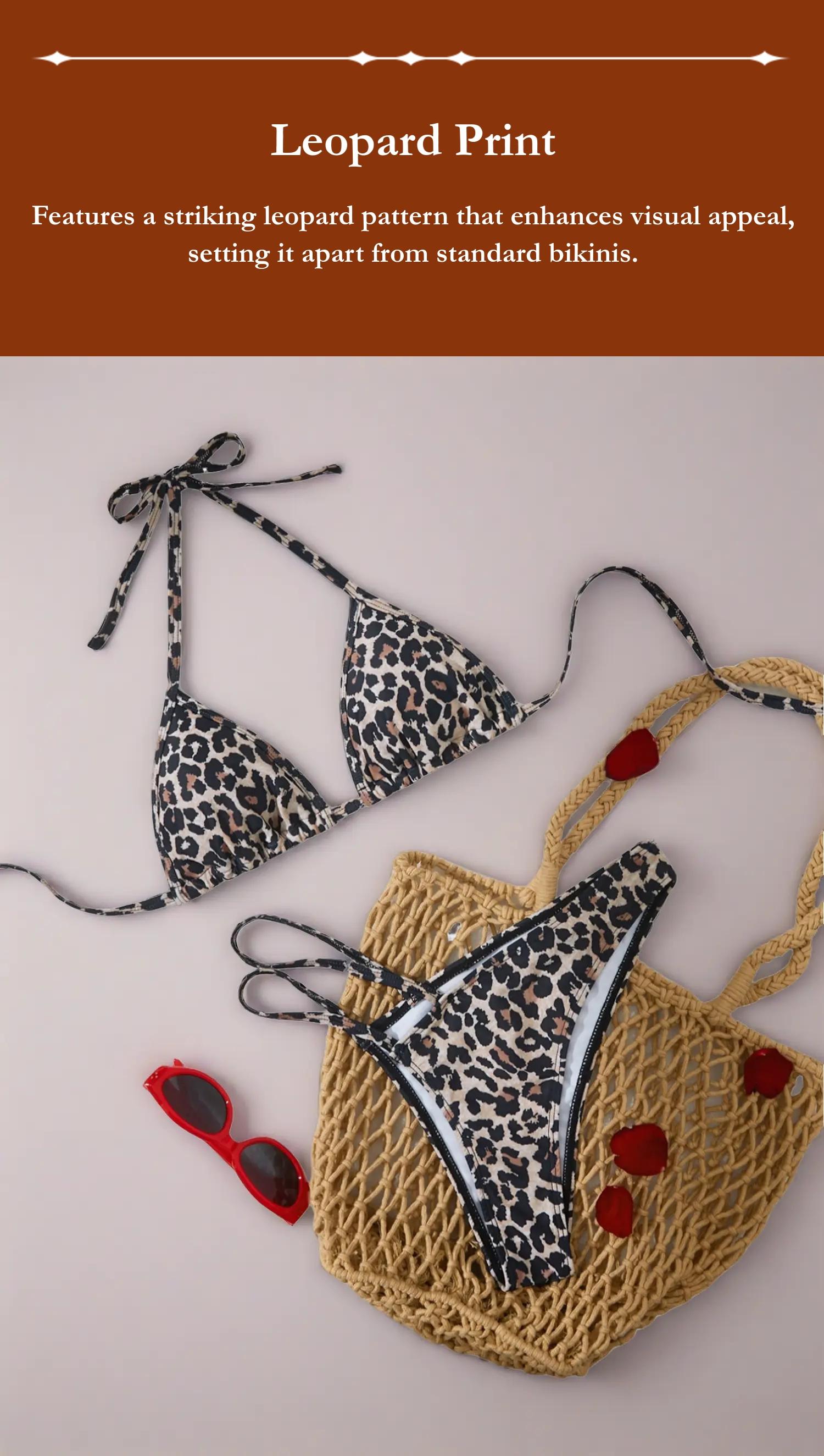 Sexy leopard print tie-up bikini, quick-drying cutout vacation style bikini set