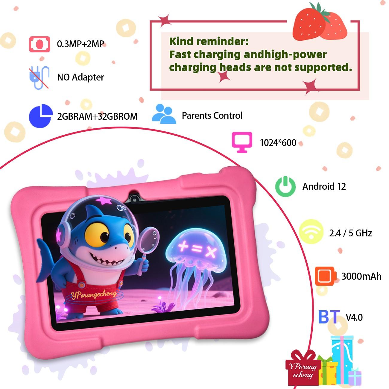 Summer 7-Inch Smart Tablet for Kids & Students, 5G High-Speed WiFi, 2-in-1 Study & Office, HD Full Screen, Front & Rear Dual Cameras, Full-Body Shockproof Case, Durable, Early Learning + Entertainment, Online Class Ready, Gift for Easter/Christmas