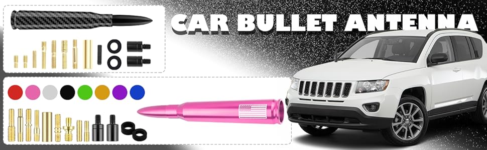 Car Bullet Antenna Replacement, Truck Exterior Decor Accessories, Compatible with Ford F150 RAM 1500 GMC Heavy Duty Pickup Trucks (New Upgraded Red US Flag Design)