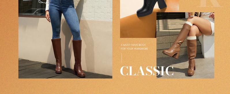 Athlefit Women's PU Leather Platform Boots - 3.15-inch Chunky Heel, Square Toe, Side Zipper, Comfortable Sole, Stylish Fashion Booties