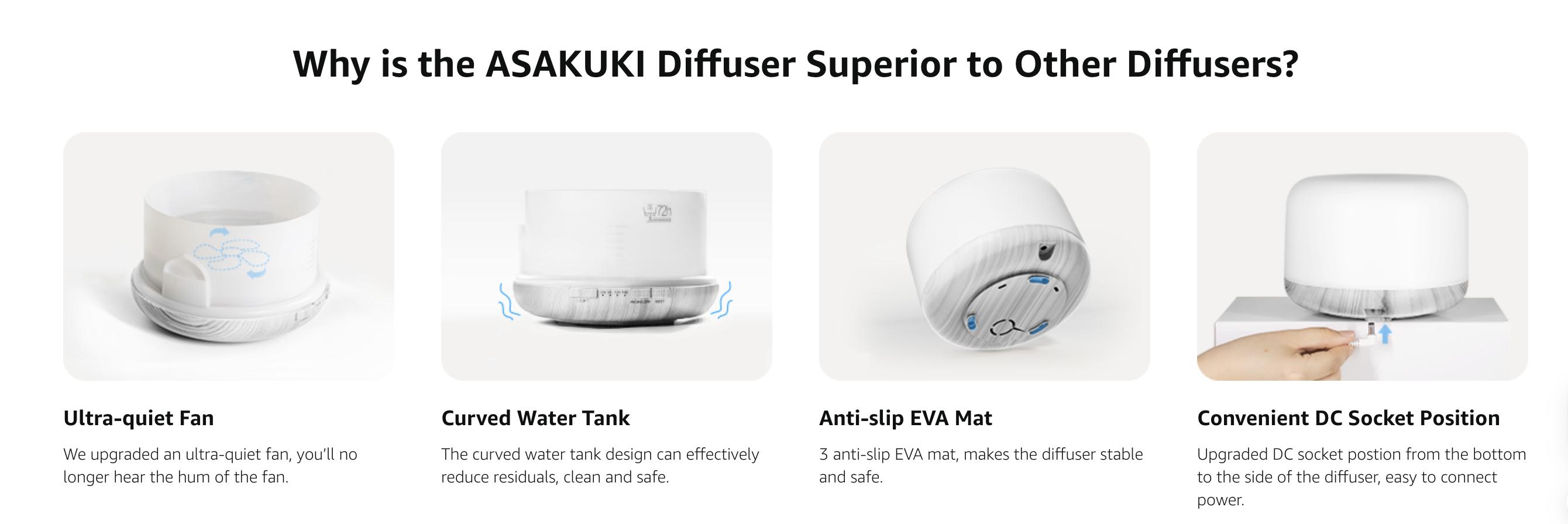 ASAKUKI 500ml Essential Oil Diffuser for Home, Aromatherapy Humidifiers, Auto-Off, Room Decor, Air Purifier, Aromatic Ambient Mist Nebulizer Relaxing