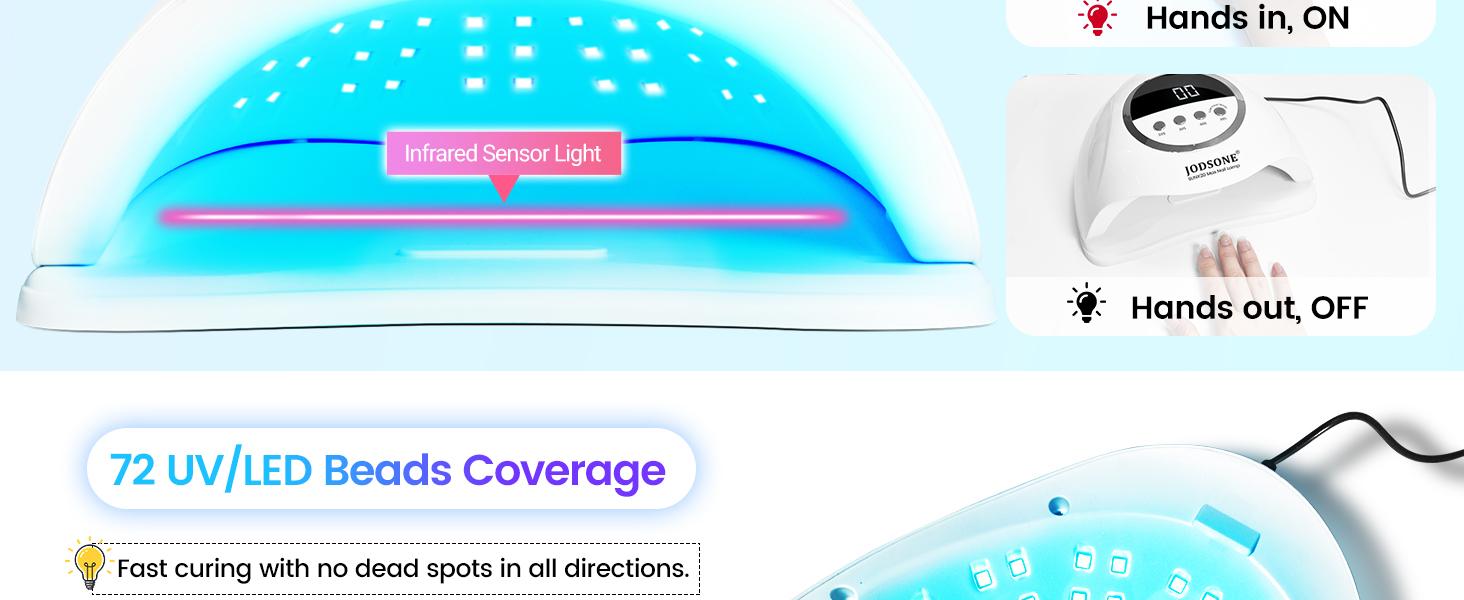 JODSONE UV LED Nail Lamp 320W, Nail Dryer for Gel Polish, Gel Nail Lamp with 72 Light Beads, Led Nail Light for Gel Nails with Automatic Sensor & 4 Timers