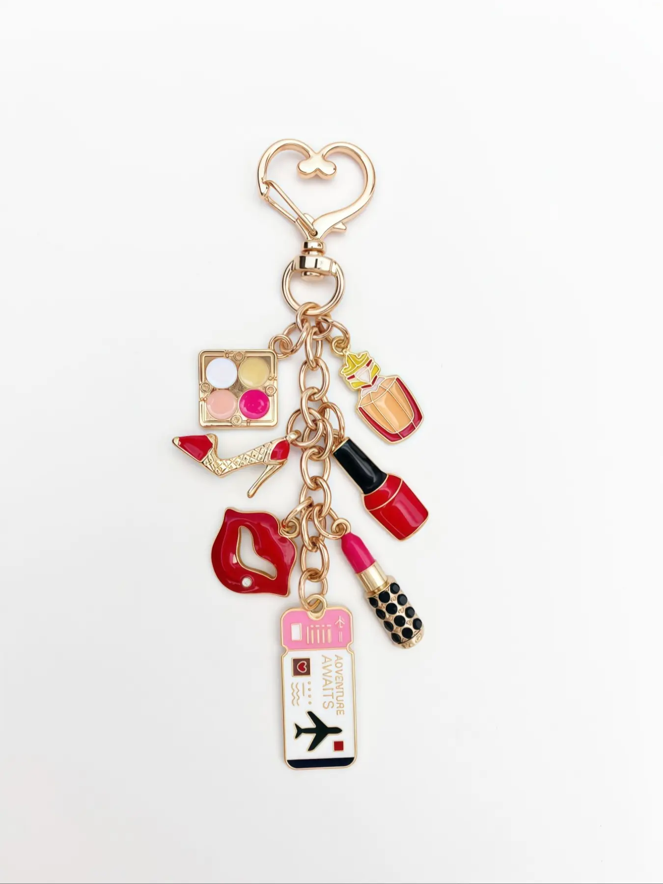 Travel Style Women's Keychain, Fashion Bag Charm, Lucky Makeup Bottle Accessory, Elegant Ticket Pendant, High Heel Shoe Decor, Wallet Ornament, Keychain Accessories, Key Ring Accessory