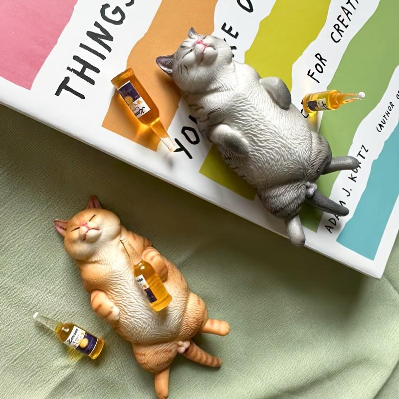 Funny Cute Drunk Sleeping Cat Figurine, Multiple Fun Designs, Desktop Car Plant Decoration, Garden Pond Fish Tank Decor, Includes Adhesive