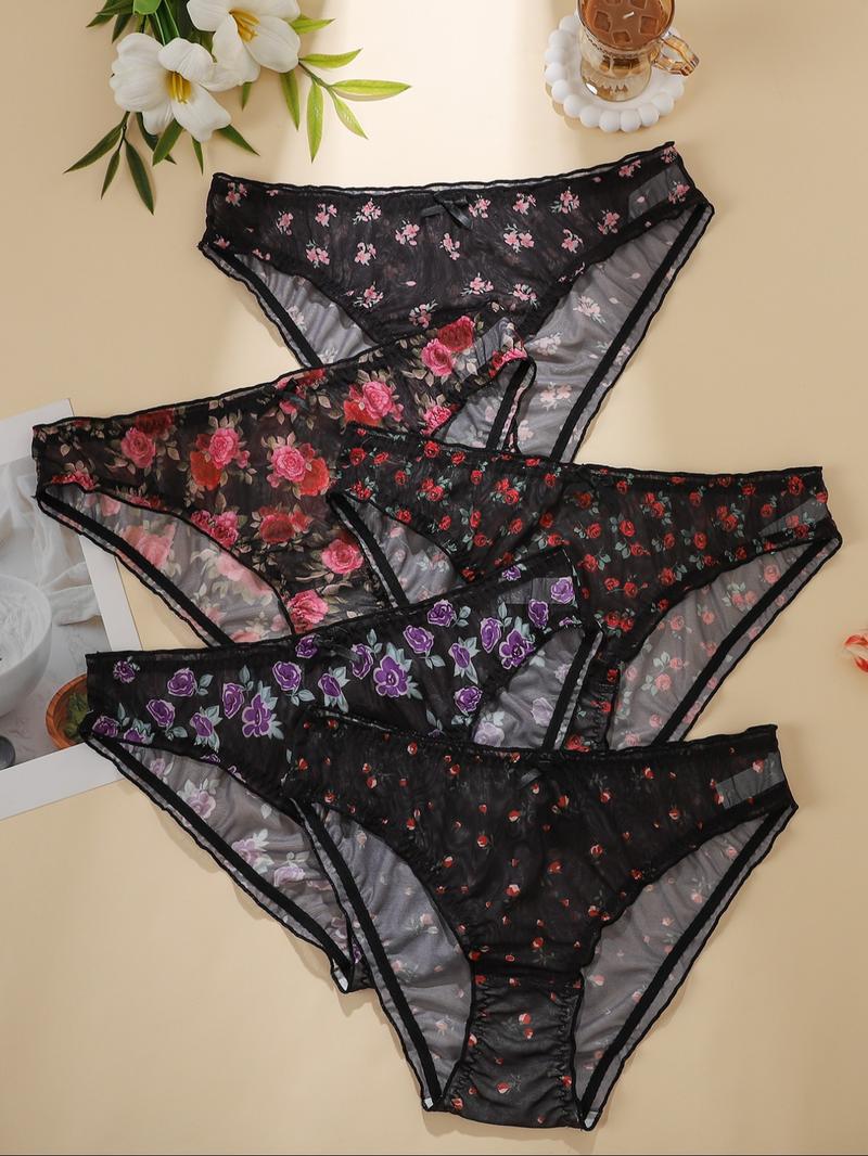 【Plus Size】 Floral Print Panty, Breathable Comfortable Panties for Daily Wear, Women's Underwear for All Seasons, Fashion Comfy Underwear