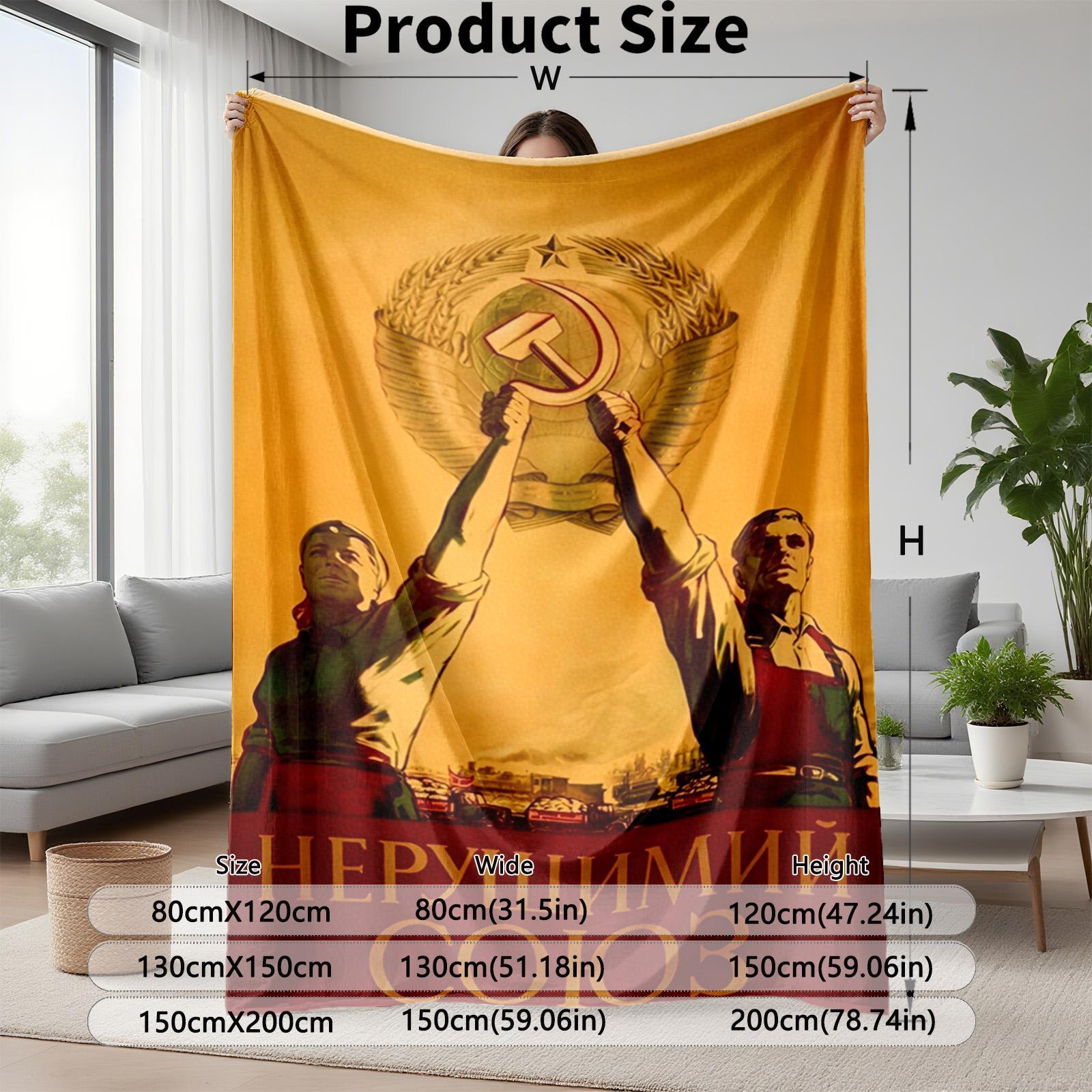 1 piece The Invincible Workers' and Peasants' Alliance of the Soviet Union Propaganda Poster themed flannel blanket - Modern-style flannel blanket, suitable for sofas and beds, all-season use, super soft and comfortable, digital printing, 100%