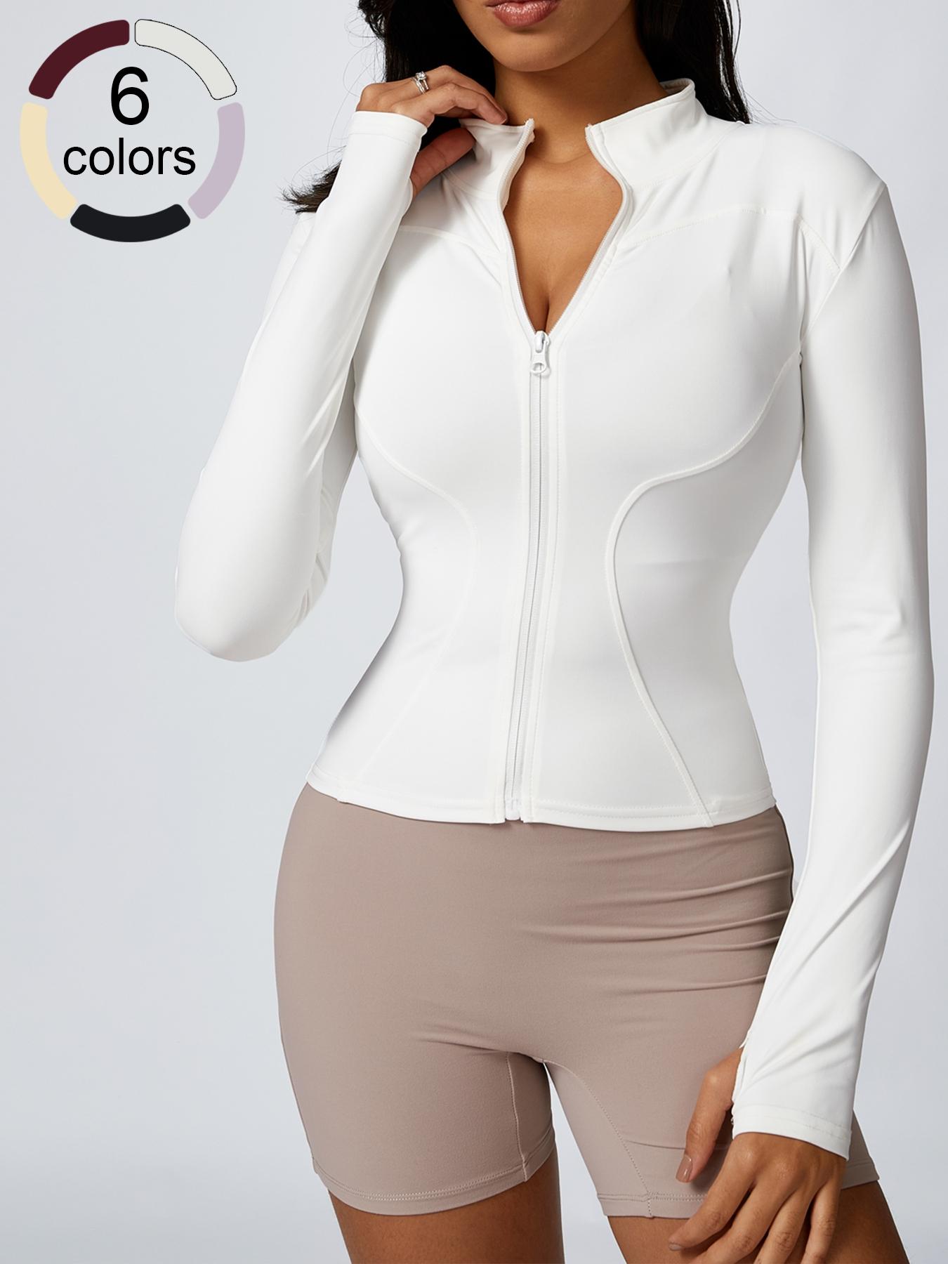 Women's Fashion Stand Collar Sport Jacket, Slim-Fit Long Sleeve Training Top, Thumb Hole Design, Breathable Gym Workout, Stylish Casual Sportswear