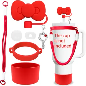 Stanley Cup Bow Accessories Set, Includes 10mm Butterfly Straw Cap, Shiny Silicone Booties, Waterproof Straw Plugs, Fits Stanley 40 & 30 Oz Cups