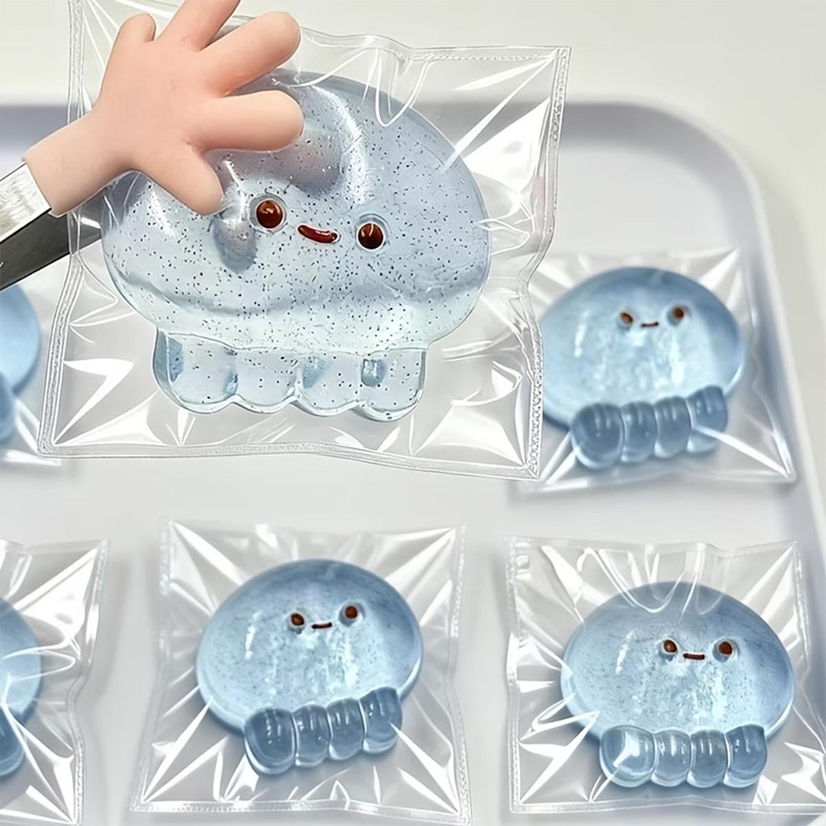 Three-Color Jellyfish Stress Relief Toy, Quick Rebound Feel, Blue Transparent, Relax and Focus, Fun Novelty Squeeze Toy, Office Desk Item, Holiday Birthday Gift