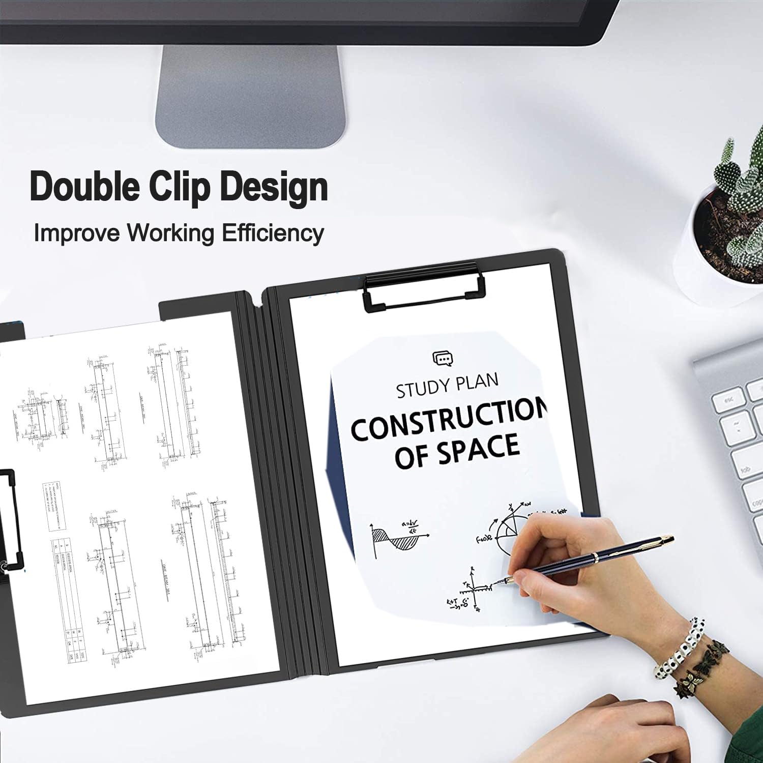 Clipboard Folder, Clipboard with Double Metal Clips, Green | Foldable Clipboards with Pen Holder, 360° Folding, File Cover, Lightweight, 12.4x 9.6 Clip Board Folder for Work