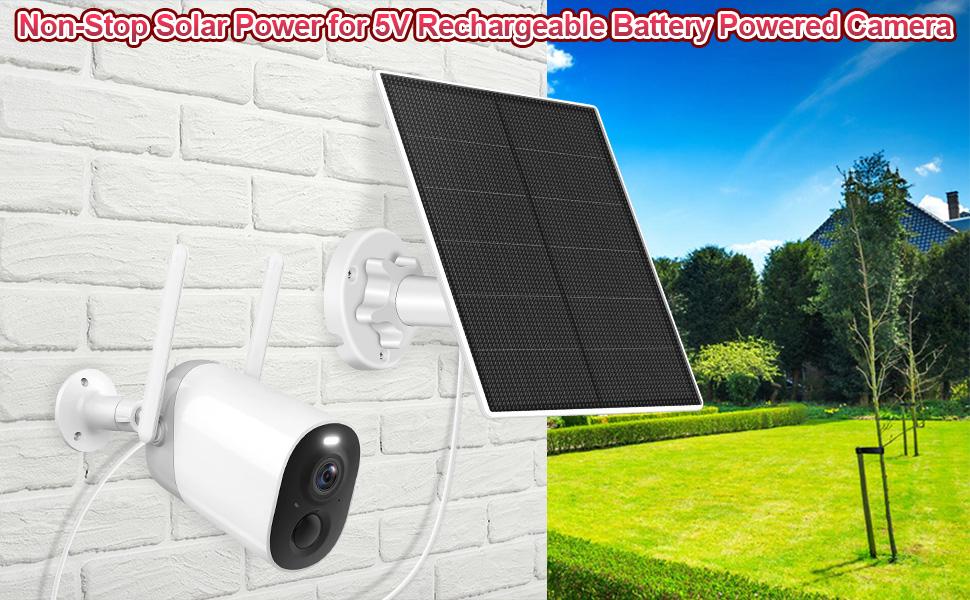BORNERWHITE 2 Pack Solar Panel for Security Camera, 5W USB Solar Panel Compatible with Rechargeable Battery Camera with Micro USB or USB-C Port,Camera Solar Panel with IP65 Waterproof, 360° Adjustable Bracket, 9.8ft Cable