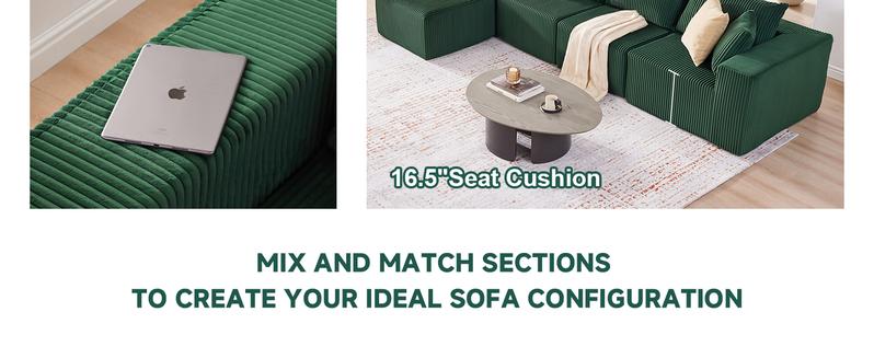 【3 packages】135.4" Cloud Couch Sectional, Modular Sofa with Deep Seat, Plush Corduroy L Shaped Boneless Couch, Convertible Sectional Couches for Living Room, 5Seat