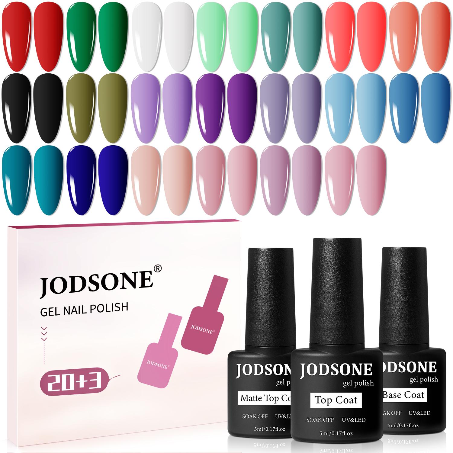 JODSONE 23 PCS Gel Nail Polish Set with Base Glossy and Matte Top Coat Multicolored Long Lasting Suitable for All Seasons