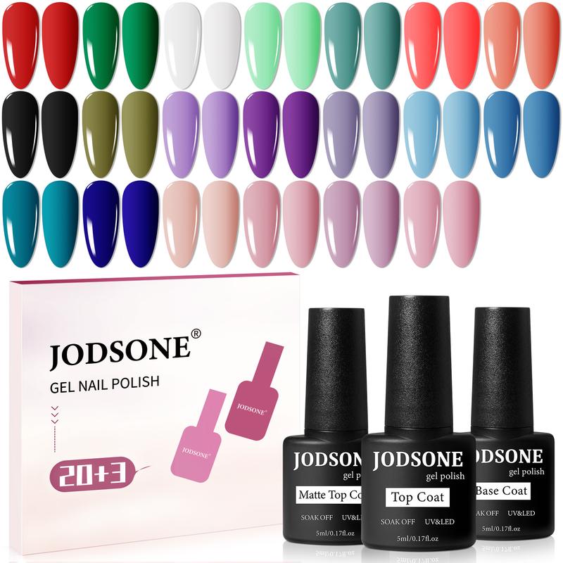 JODSONE 23 PCS Gel Nail Polish Set with Base Glossy and Matte Top Coat Multicolored Long Lasting Suitable for All Seasons