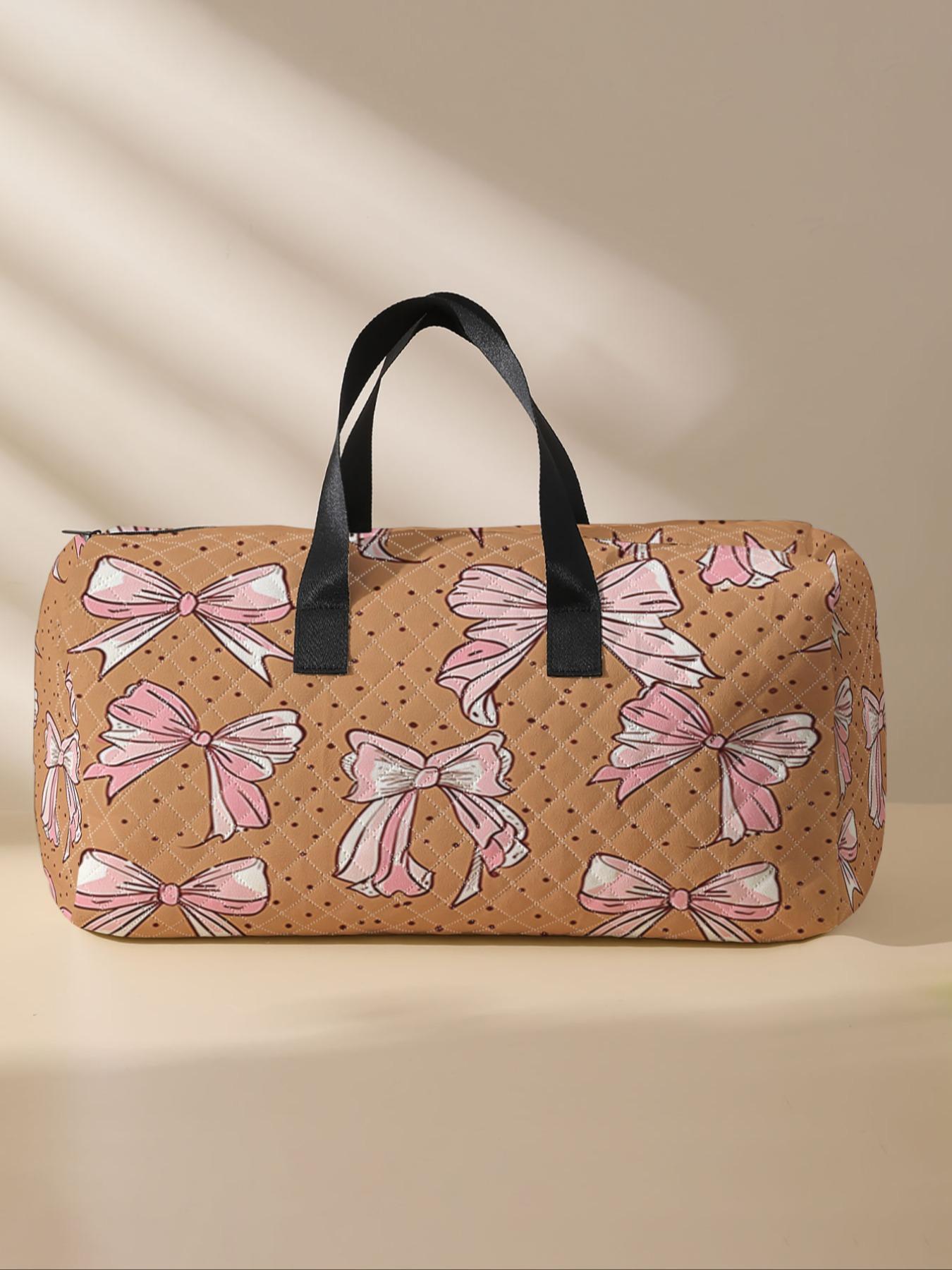 2024 New Style Quilted Bow Pattern Duffle Bag, Large Capacity Travel Bag, Portable Overnight Duffel Bag with Shoe Storage, Fashionable Travel Bag for Women & Girls