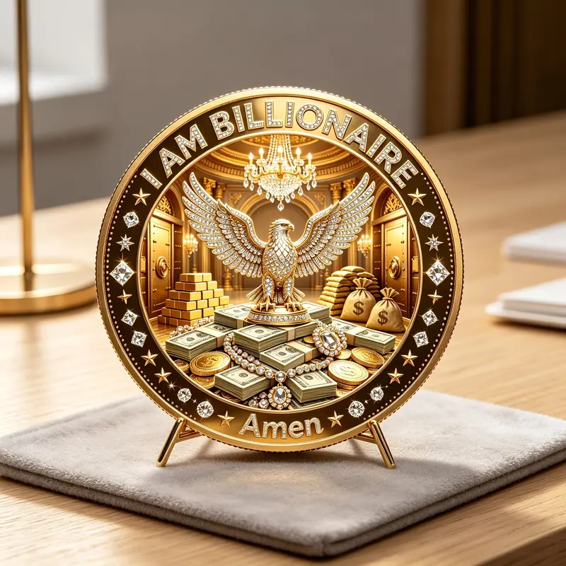 888 Infinite Wealth Coin, 'i Am Billionaire' Eagle Feng Shui Coin, Metal Material, Creative Gift, Place at Home or Office, Lucky Money Coin