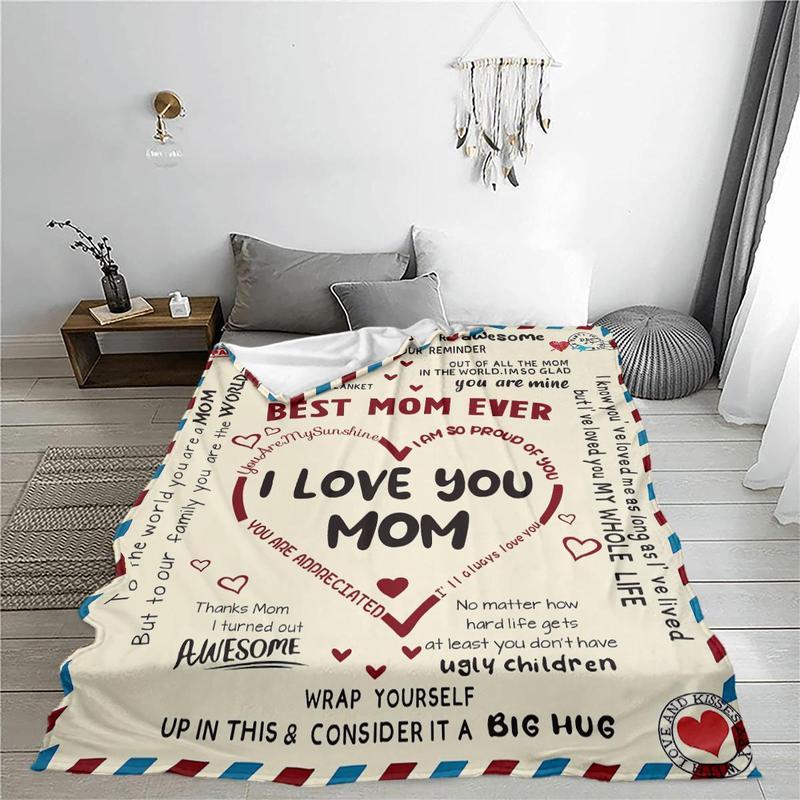 Letter To Mom Pattern Blanket, 1 Count SoftComfortable Warm Throw, Air-conditioned RoomWarm Nap Blanket for Home Office Travel day gift
