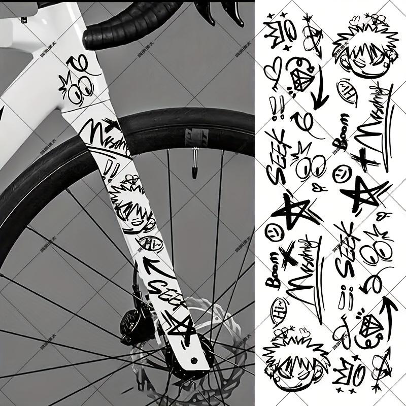 A Set Graffiti DIY Bicycle Frame Stickers, Mountain Road Fork Protector, Cool Car PVC Stickers, Easy to Install, High Impact and Wear Resistance, Suitable for Outdoor Mountain Bike Top Tube Scratch Cover, Waterproof Durable Decals, Essential for Cycling