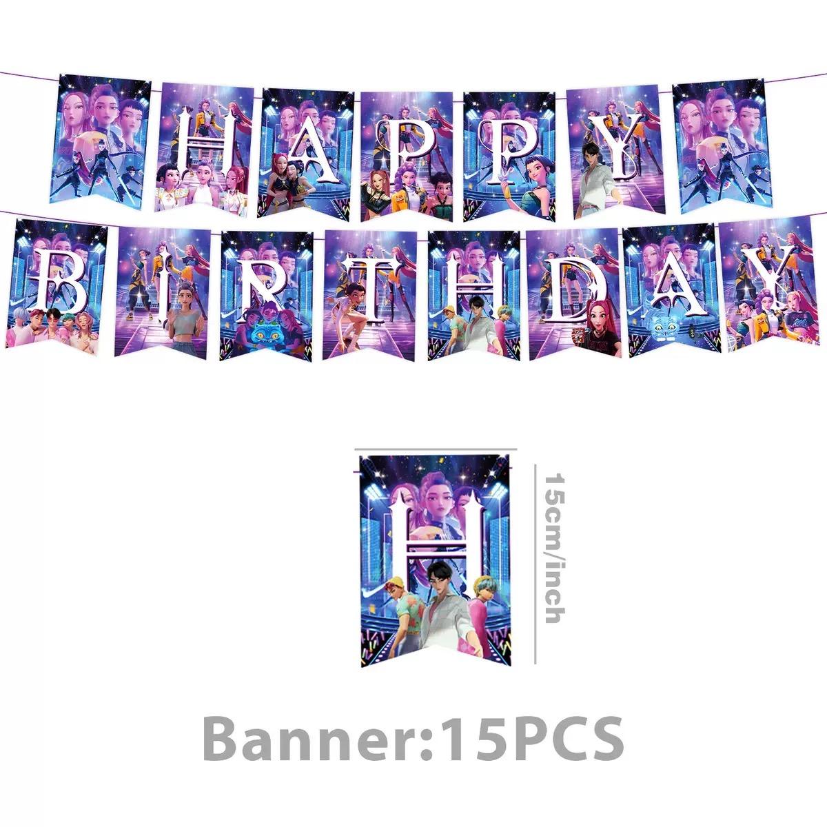 K-Pop Birthday Party Decoration Set Collection whimsical home decor,Kpop Anime Girls - Tablecloths, placemats, plates, cups, banners, forks, figurines, Backdrop, balloons, cake decorations, stickers, glasses and masks, K-Popbirthday party tunique decor