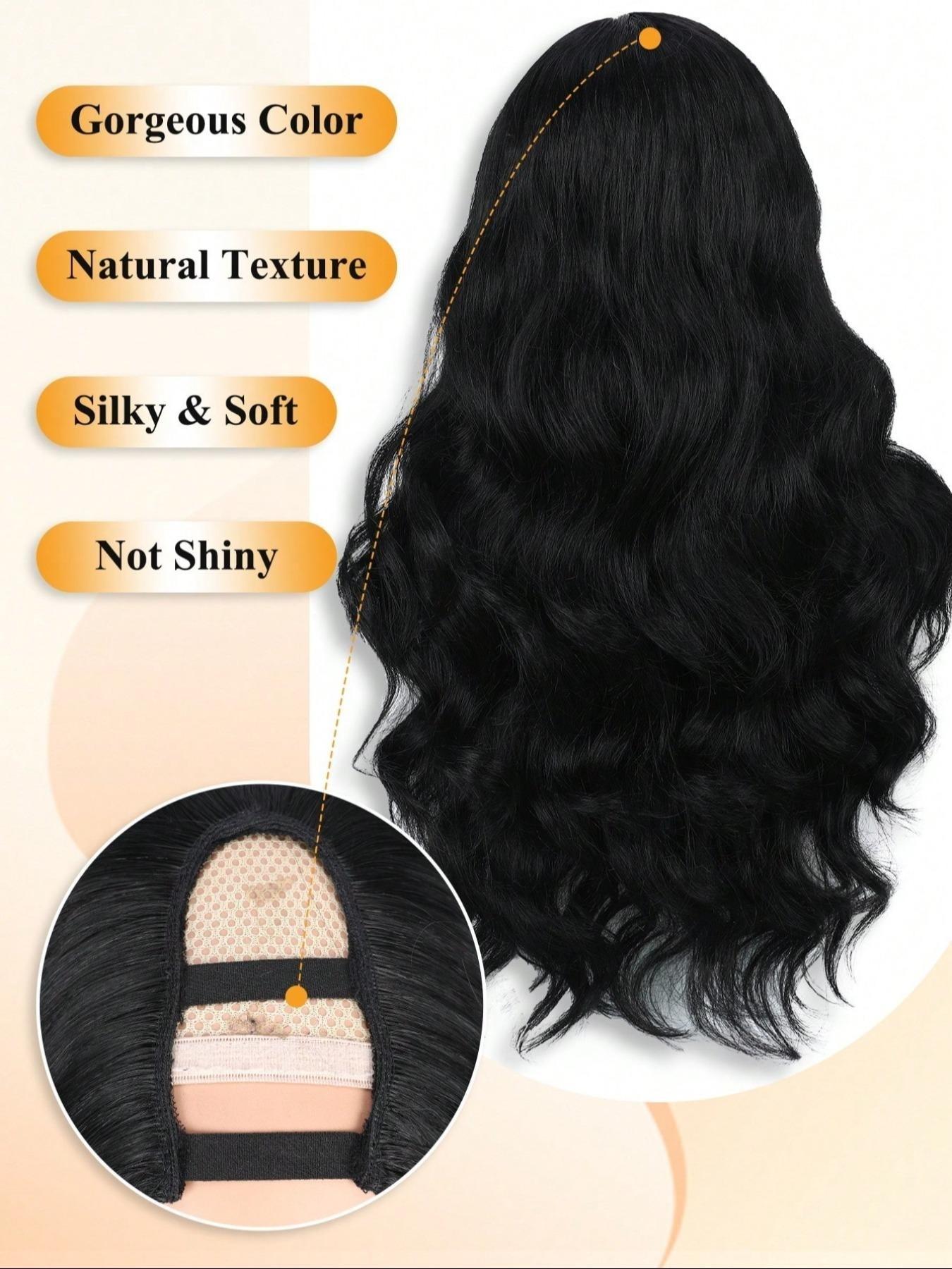 26 Inch Body Wave V Part Wigs Upgrade Glueless Human Hair Blend Wigs No Leave Out V Part Clip In Wigs Easy Wear No Glue No Sew In Beginner Friendly Soft Natural Synthetic Hair Wigs For Women Daily Party Use Lace Glueless Wigs