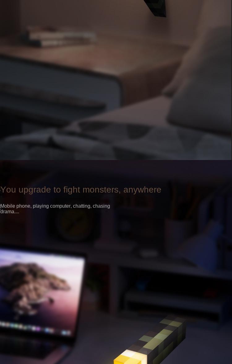 Upgraded Light-up Wall Torch - Pixel Brownstone Torch Lamp - USB Pluggable Night Lamp - Hand Held or Wall Mount Lighting Torch