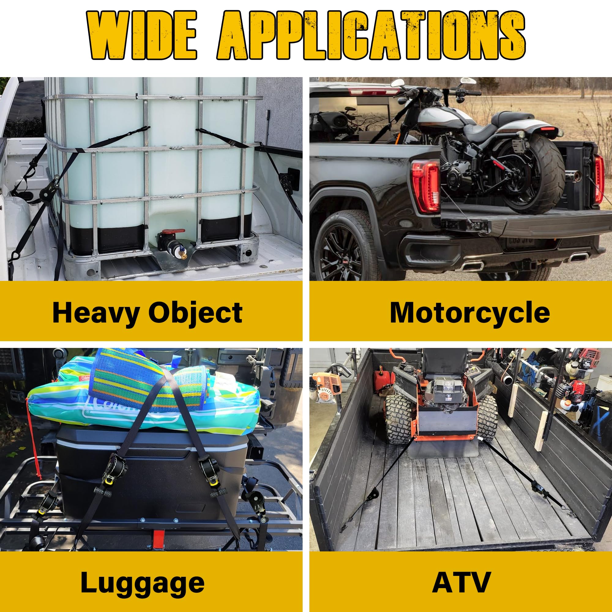 1x100 Retractable Ratchet Tie Down Straps Heavy Duty with Soft Loops Non Slip No Tangle for Motorcycle Cargo Trailer and Truck Transport  Durable Nylon Rope Adjustable Ropes