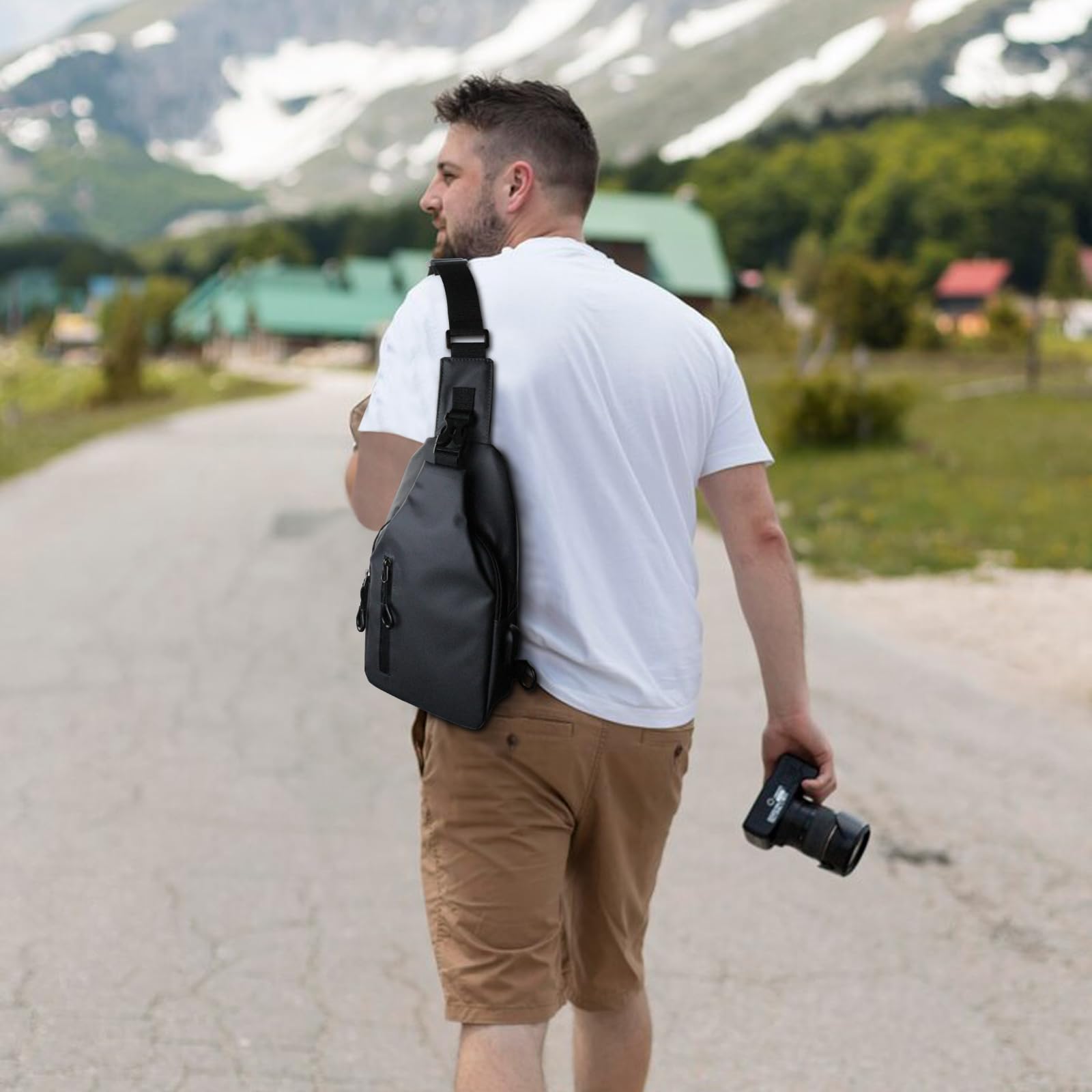 Waterproof Sling Bags Mens Shoulder Crossbody Backpack with USB Charging Port& Headphone jack,Outdoor Lightweight Bag, Durable PU Sling Bag,Zipper Bum Bag SpringStatements