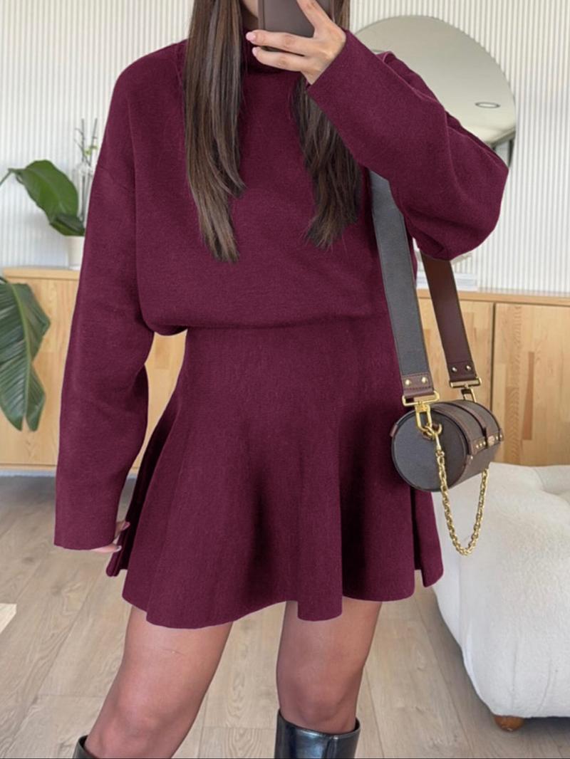 Casual gebreide jurk voor dames met halflange nek en lange mouwen, effen kleur, losvallende trui-jurk, herfst- en wintermode Casual gebreide jurk voor dames met halflange nek en lange mouwen, effen kleur, losvallende trui-jurk, herfst- en wintermode