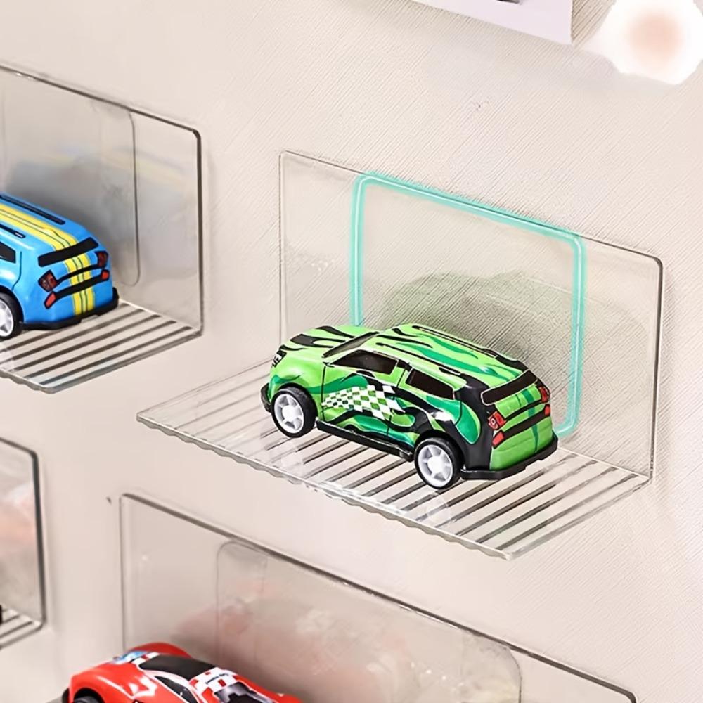 Wall-mounted car model display stand, multi-functional punch-free acrylic mystery box storage box, transparent decoration display rack with transparent adhesive.