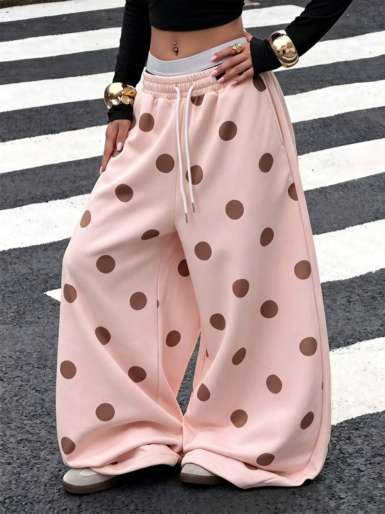 Women's Casual Polka Dot Wide-Leg Sweatpants ✨ Soft high-waist drawstring loose pants, casual street style, comfortable and stylish pink polka dot pants, a must-have for everyday home wear