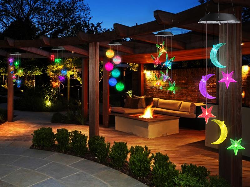 Toodour Solar Wind Chimes, Color-Changing Wind Chimes of the Moon and Stars, LED Decorative Ceiling Lamp, Gift for Daughter or Mother, Waterproof Outdoor Moon and Star Lamp, Suitable for Beaches, Gardens, Patios, Courtyards and Outdoor Decoration