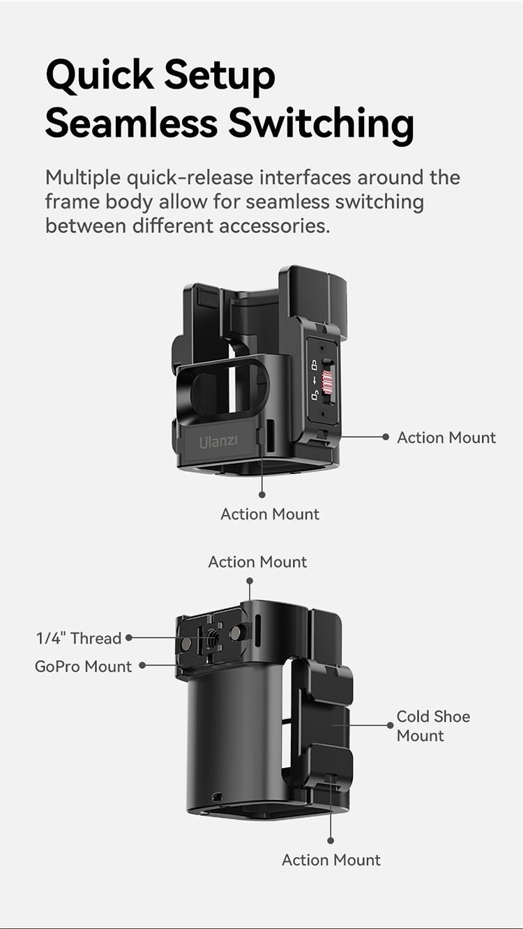 Ulanzi Pocket3 Accessories Collection, Expansion Adapter & Mini Tripod Kit for DJI Osmo Pocket 3 Mount with 1/4" Screw, Quick Release LED Light, Action Camera Accessories