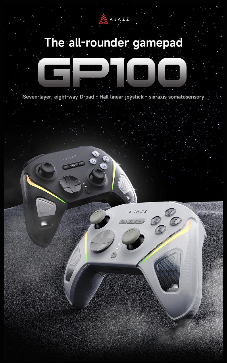 2026 GP100 Esports Controller AJAZZ Wireless Controller Gaming Controller Full Hall Linear Joystick Six Axis Sensory Hall Double Cut Trigger One Click Switching All Mechanical Buttons Delicate Vibration Macro Programming Key 1000 Hz Return Rate RGB